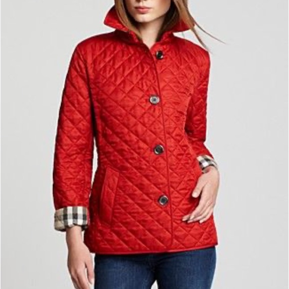 Red Burberry Brit Quilted Jacket